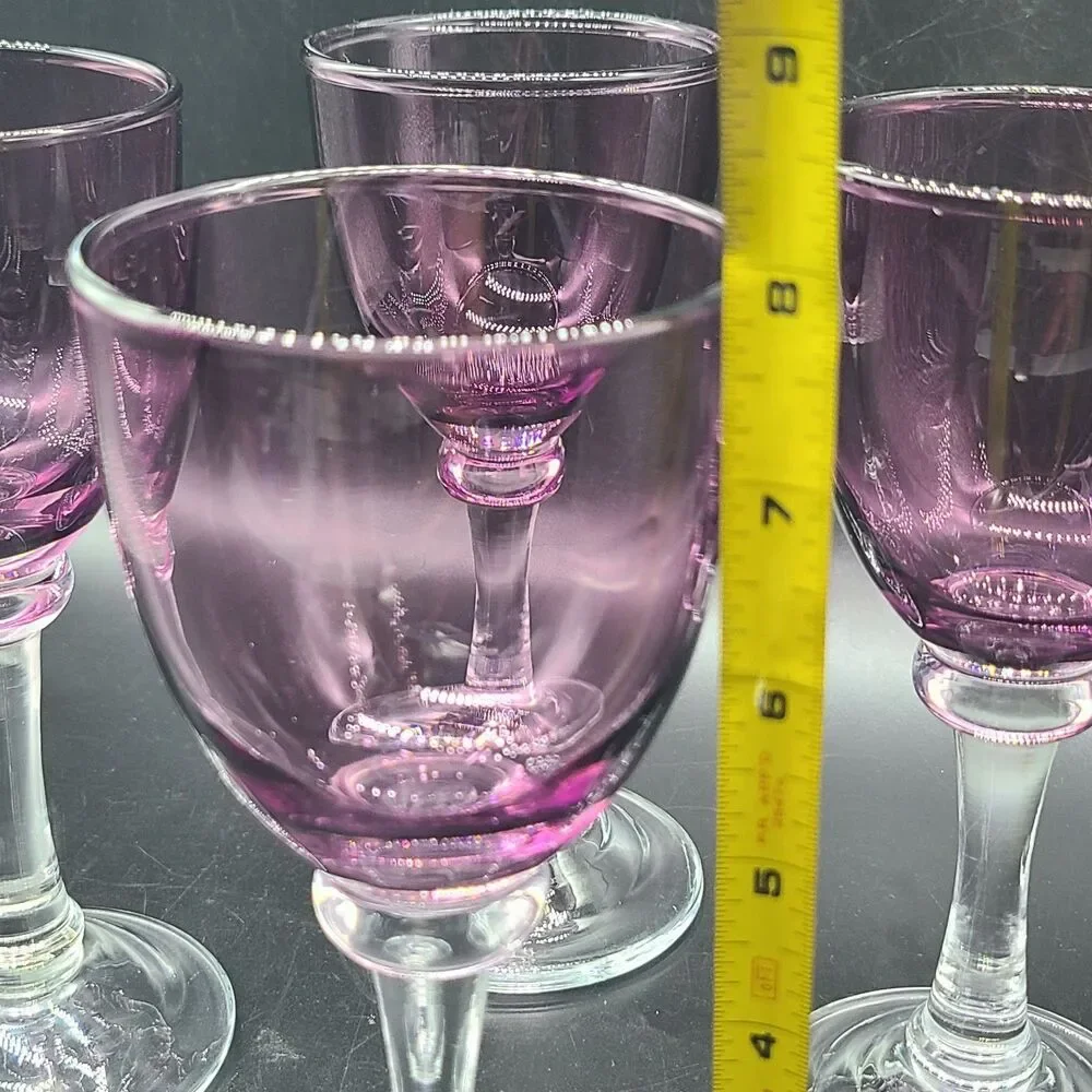set (4) Vintage Wine Glasses  Amethyst Purple Goblets Barware 7 oz 7.75